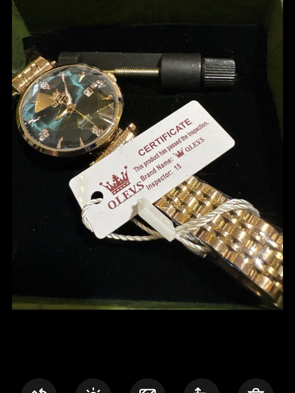 OLEVS Women’s Rose Gold Quartz Watch Teal Green Dial Date Stainless Steel